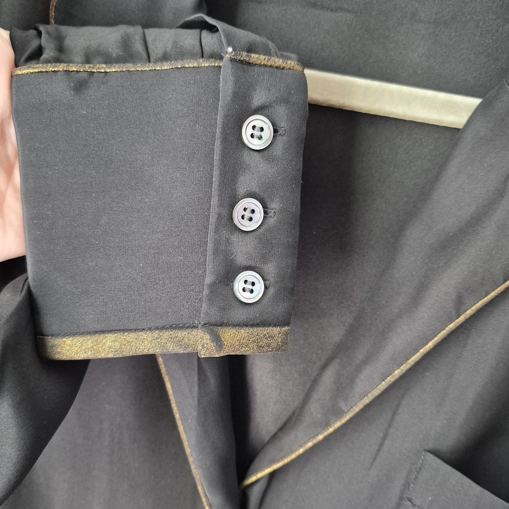 Frame 100% Silk Black Button Down Shirt with Gold Trim - Picture 5 of 9